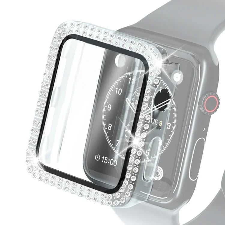 電気めっきPC二重列ダイヤモンド保護ケース 強化ガラスフィルム付き Apple Watchシリーズ用、3 & 2 & 1 38mm、3 & 2 & 1 42mm
