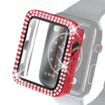 電気めっきPC二重列ダイヤモンド保護ケース 強化ガラスフィルム付き Apple Watchシリーズ用、3 & 2 & 1 38mm、3 & 2 & 1 42mm