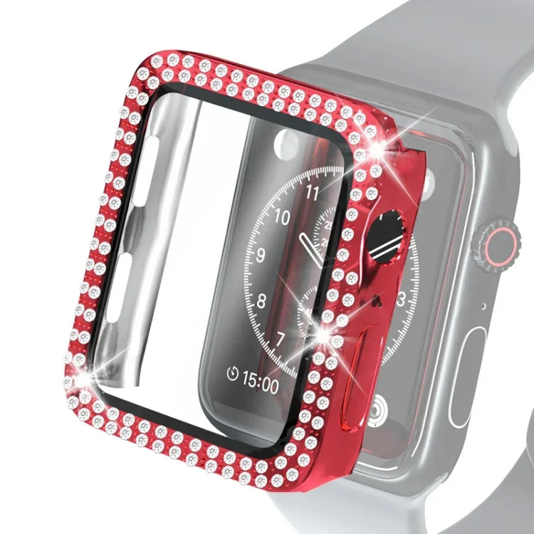 電気めっきPC二重列ダイヤモンド保護ケース 強化ガラスフィルム付き Apple Watchシリーズ用、3 & 2 & 1 38mm、3 & 2 & 1 42mm