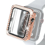 電気めっきPC二重列ダイヤモンド保護ケース 強化ガラスフィルム付き Apple Watchシリーズ用、3 & 2 & 1 38mm、3 & 2 & 1 42mm