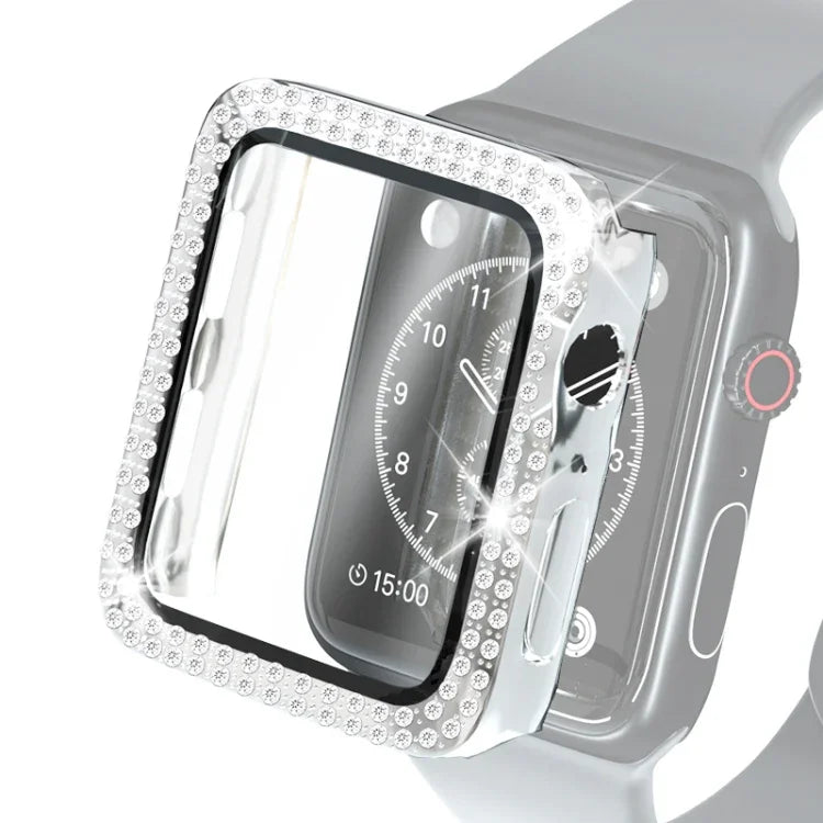 電気めっきPC二重列ダイヤモンド保護ケース 強化ガラスフィルム付き Apple Watchシリーズ用、3 & 2 & 1 38mm、3 & 2 & 1 42mm