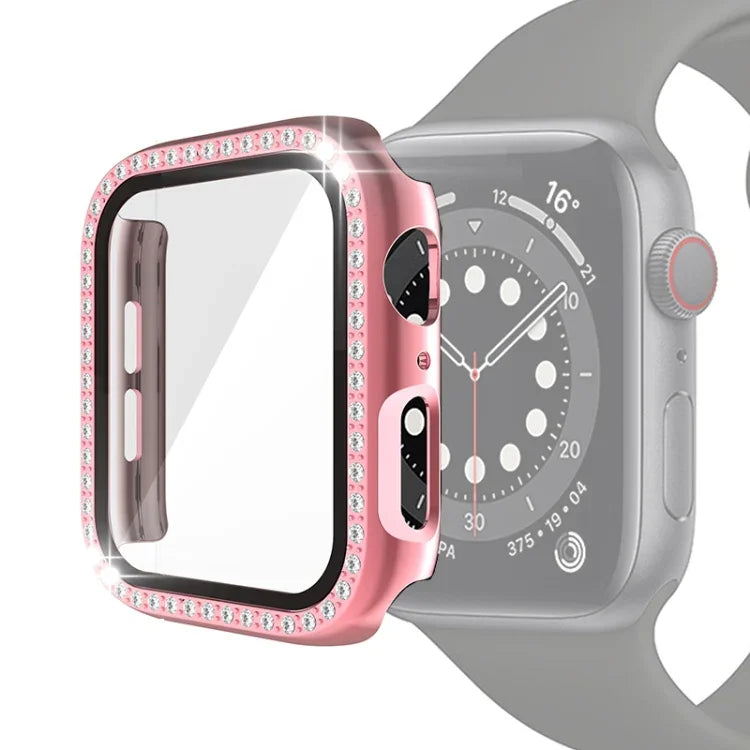 電気めっきPC単列ダイヤモンド保護ケース 強化ガラスフィルム付き Apple Watchシリーズ用、3 & 2 & 1 38mm、3 & 2 & 1 42mm