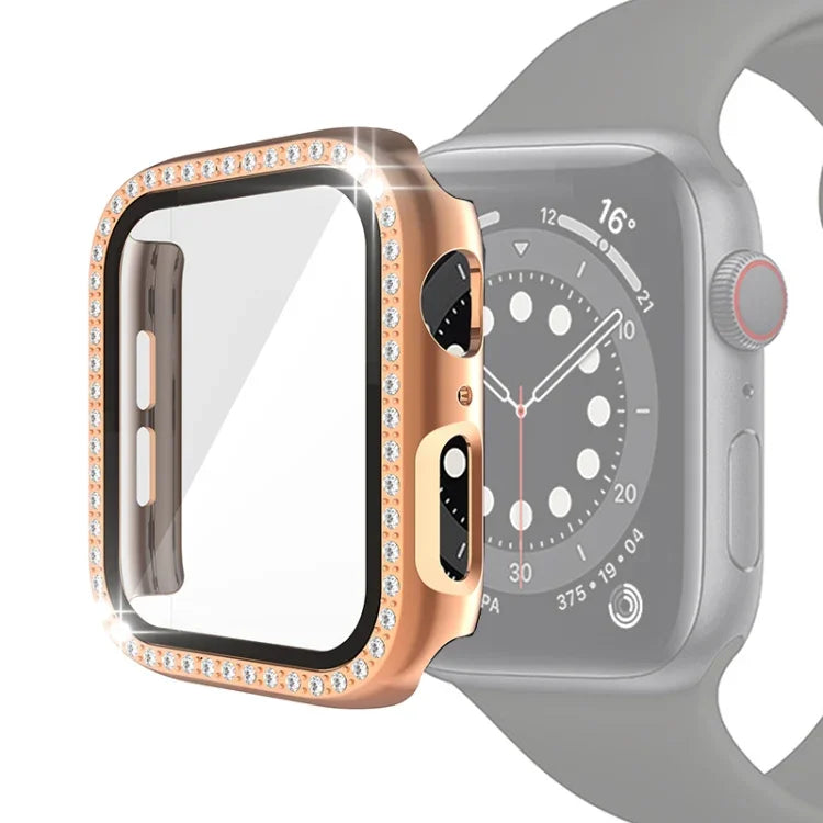 電気めっきPC単列ダイヤモンド保護ケース 強化ガラスフィルム付き Apple Watchシリーズ用、3 & 2 & 1 38mm、3 & 2 & 1 42mm