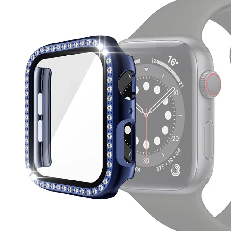 電気めっきPC単列ダイヤモンド保護ケース 強化ガラスフィルム付き Apple Watchシリーズ用、3 & 2 & 1 38mm、3 & 2 & 1 42mm