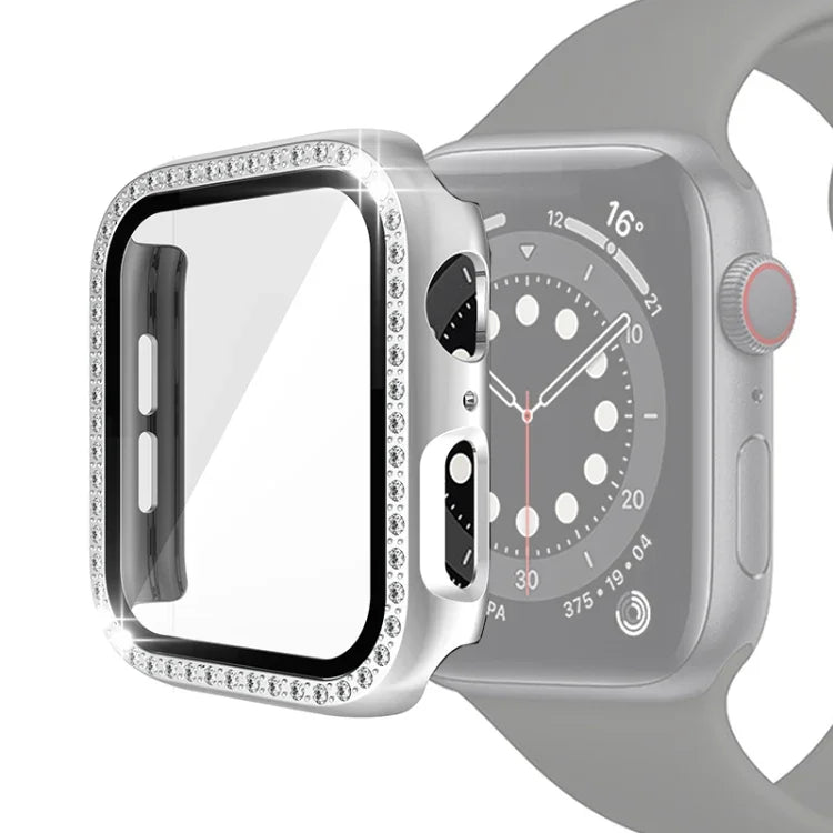 電気めっきPC単列ダイヤモンド保護ケース 強化ガラスフィルム付き Apple Watchシリーズ用、3 & 2 & 1 38mm、3 & 2 & 1 42mm