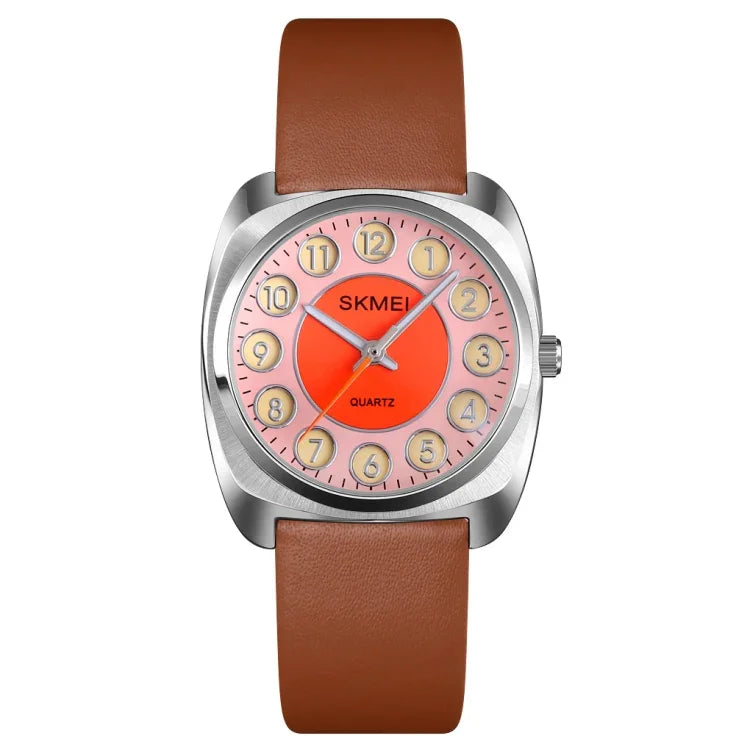 SKMEI Q029 Ladies Phone Number Pattern Dial Leather Strap Quartz Watch