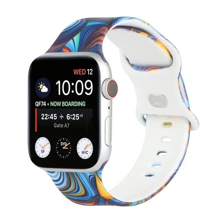 8バックルプリント交換用ストラップウォッチバンド、Apple Watch Series 7 45mm / 6 & SE & 5 & 4 44mm / 3 & 2 & 1 42mm、7 41mm / 6 & SE & 5 & 4 40mm / 3 & 2 & 1 38mm用