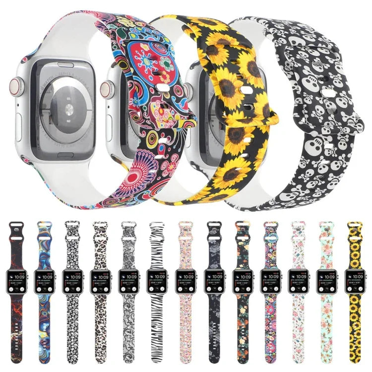 8バックルプリント交換用ストラップウォッチバンド、Apple Watch Series 7 45mm / 6 & SE & 5 & 4 44mm / 3 & 2 & 1 42mm、7 41mm / 6 & SE & 5 & 4 40mm / 3 & 2 & 1 38mm用