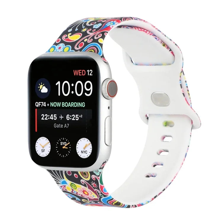 8バックルプリント交換用ストラップウォッチバンド、Apple Watch Series 7 45mm / 6 & SE & 5 & 4 44mm / 3 & 2 & 1 42mm、7 41mm / 6 & SE & 5 & 4 40mm / 3 & 2 & 1 38mm用