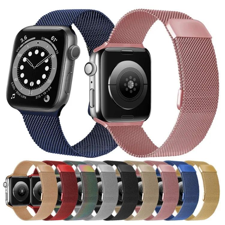 ダブルセクションミラネーゼマグネティック伸縮交換用ストラップウォッチバンド、Apple Watch Series 7 45mm / 6 & SE & 5 & 4 44mm / 3 & 2 & 1 42mm、7 41mm / 6 & SE & 5 & 4 40mm / 3 & 2 & 1 38mm用