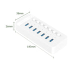 ORICO CT2U3-7AB-WH 7イン1 プラスチックストライプ多ポートUSBハブ、個別スイッチ付き、CT2U3-7AB-BK UKプラグ、CT2U3-7AB-WH UKプラグ、CT2U3-7AB-BK EUプラグ、CT2U3-7AB-WH EUプラグ、CT2U3-7AB-BK AUプラグ、CT2U3-7AB-WH AUプラグ