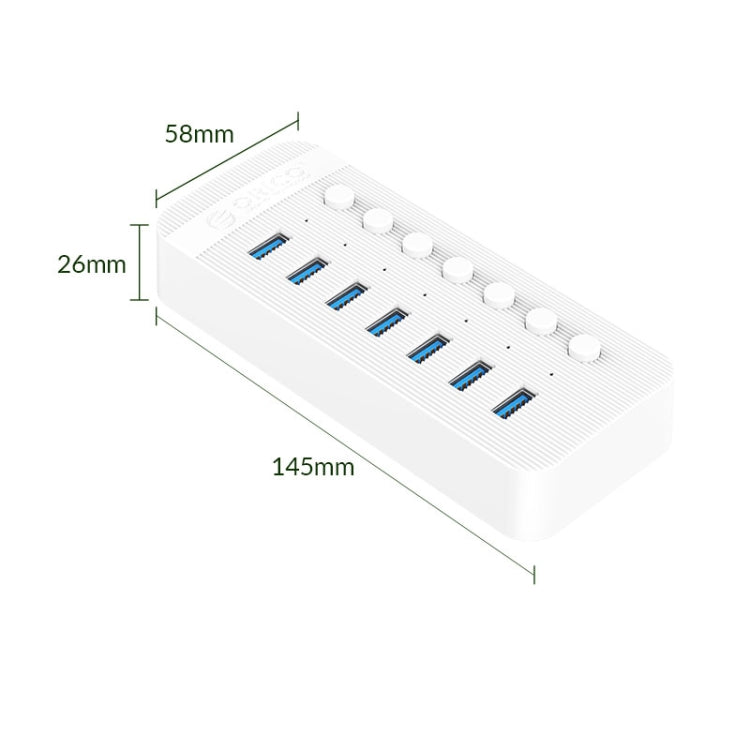 ORICO CT2U3-7AB-WH 7イン1 プラスチックストライプ多ポートUSBハブ、個別スイッチ付き、CT2U3-7AB-BK UKプラグ、CT2U3-7AB-WH UKプラグ、CT2U3-7AB-BK EUプラグ、CT2U3-7AB-WH EUプラグ、CT2U3-7AB-BK AUプラグ、CT2U3-7AB-WH AUプラグ