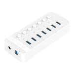 ORICO CT2U3-7AB-WH 7イン1 プラスチックストライプ多ポートUSBハブ、個別スイッチ付き、CT2U3-7AB-BK UKプラグ、CT2U3-7AB-WH UKプラグ、CT2U3-7AB-BK EUプラグ、CT2U3-7AB-WH EUプラグ、CT2U3-7AB-BK AUプラグ、CT2U3-7AB-WH AUプラグ