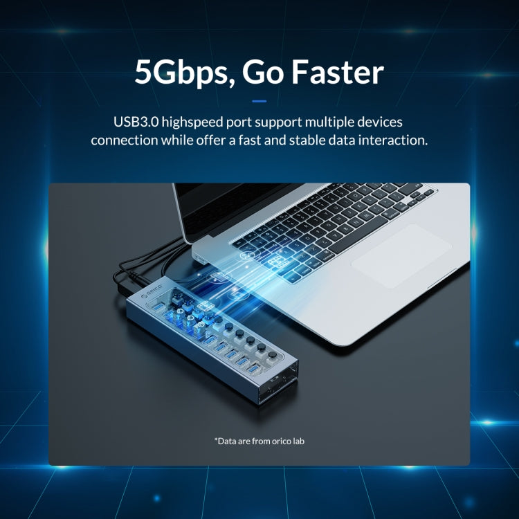 ORICO AT2U3-7AB-GY-BP 7イン1 アルミ合金多ポートUSBハブ、個別スイッチ付き、EUプラグ、UKプラグ、AUプラグ