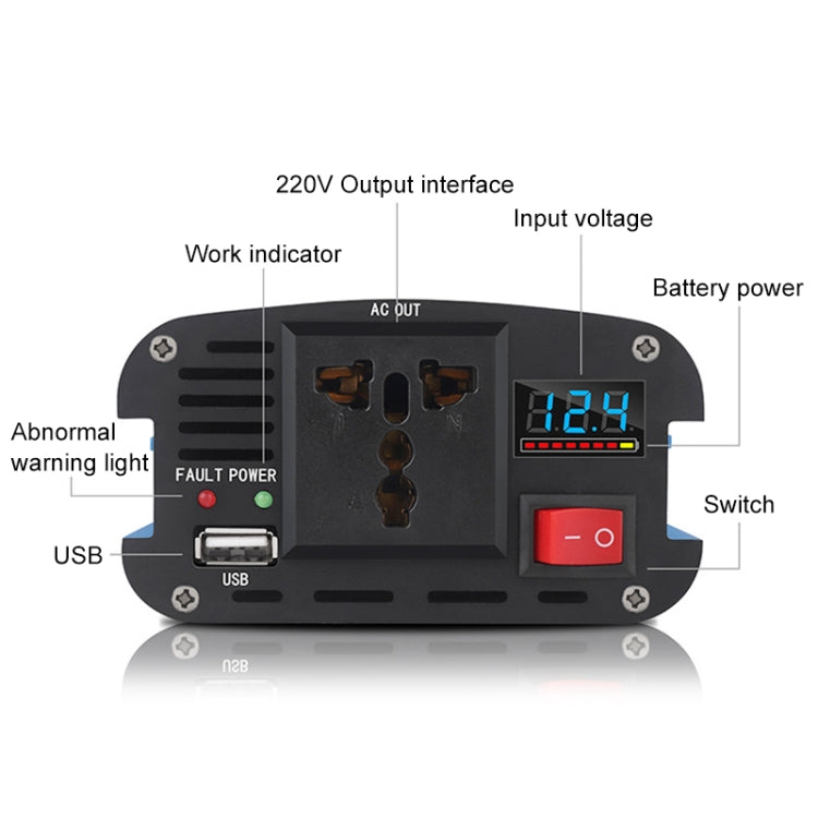 Carmaer 500W Car Smart Multi-function Digital Display Inverter Household Power Converter, 12V to 220V 500W, 24V to 220V 500W, 48V to 220V 500W