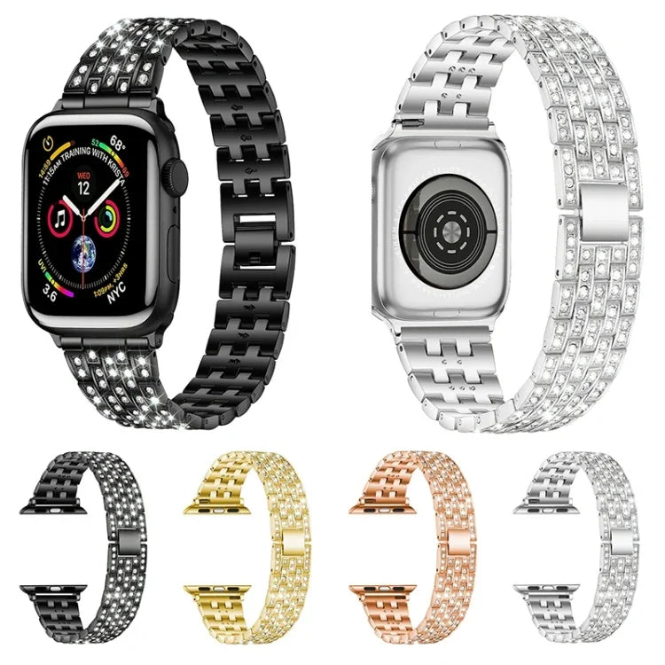ファイブビーズ ダイヤモンド スチール 交換用ストラップ バンド Apple Watch シリーズ用, 7 41mm / 6 & SE & 5 & 4 40mm / 3 & 2 & 1 38mm, 7 45mm / 6 & SE & 5 & 4 44mm / 3 & 2 & 1 42mm