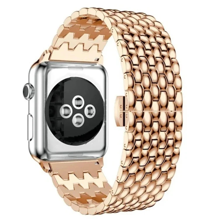 Fish-scale Texture Metal Replacement Strap Watchband For Apple Watch Series, 7 41mm / 6 & SE & 5 & 4 40mm / 3 & 2 & 1 38mm, 7 45mm / 6 & SE & 5 & 4 44mm / 3 & 2 & 1 42mm