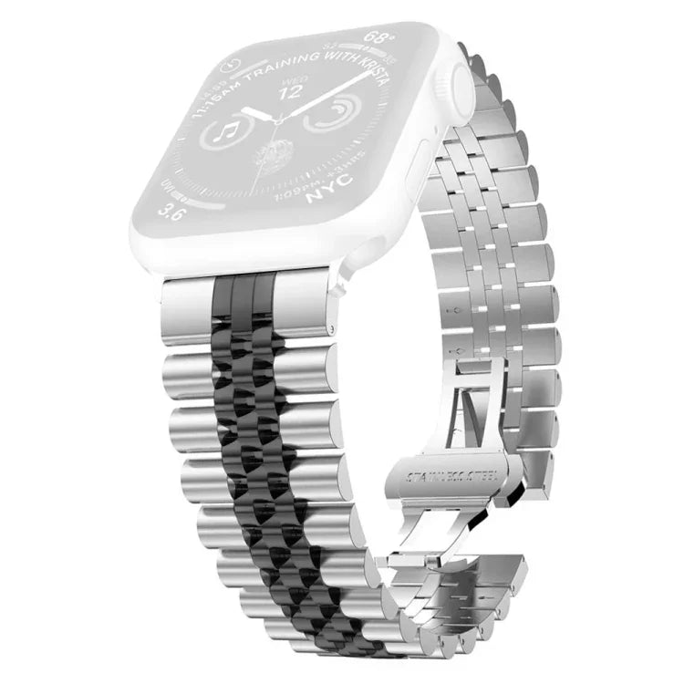 Women Five Beads Stainless Steel Replacement Watchband Width: 20mm  For Apple Watch Series, 7 45mm / 6 & SE & 5 & 4 44mm / 3 & 2 & 1 42mm, 7 41mm / 6 & SE & 5 & 4 40mm / 3 & 2 & 1 38mm