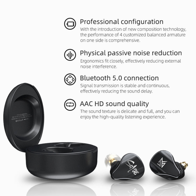 KZ SA08 ワイヤレス4ユニット5BAバランスアーマチュアBluetoothインイヤーTWSイヤホン、SA08