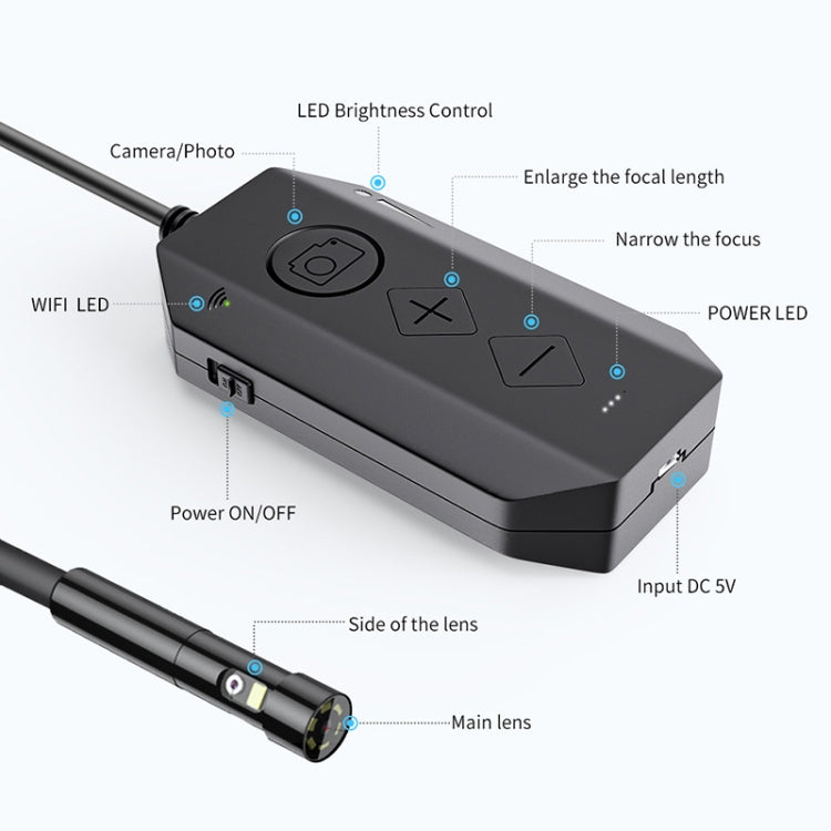 Y17 5MP 12mm デュアルレンズ HD オートフォーカス WiFi 工業用デジタル内視鏡 ズーム可能 スネークカメラ, 1m ハードケーブル, 3.5m ハードケーブル, 5m ハードケーブル, 10m ハードケーブル