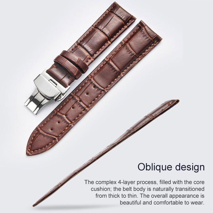 Classic Cowhide Leather Gold Butterfly Buckle Replacement Strap Watchband, 10mm, 12mm, 14mm, 16mm, 18mm, 20mm, 22mm, 24mm