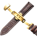 Classic Cowhide Leather Gold Butterfly Buckle Replacement Strap Watchband, 10mm, 12mm, 14mm, 16mm, 18mm, 20mm, 22mm, 24mm