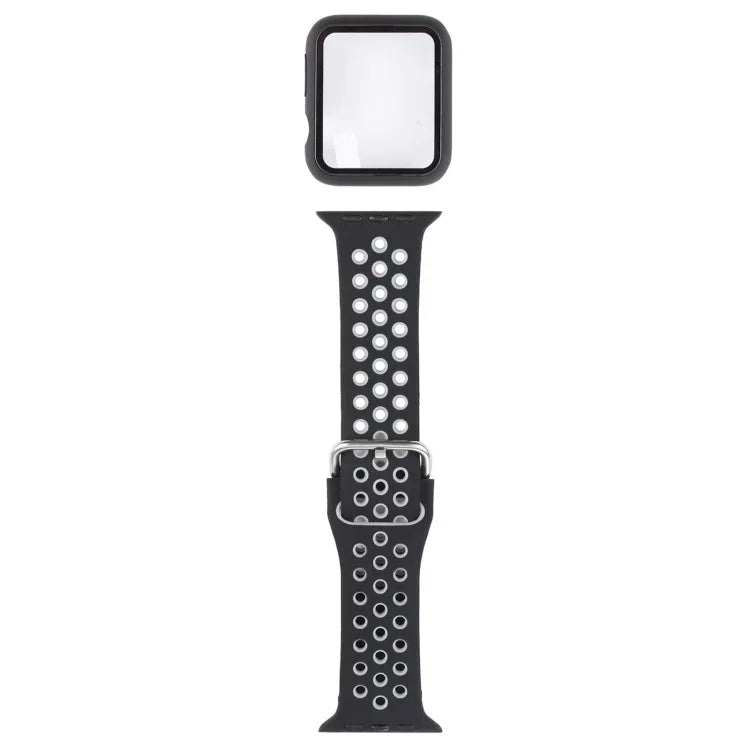 シリコン交換用ストラップ＋画面保護フィルム付き保護ケースセット Apple Watch Series 3 & 2 & 1 42mm 用、Apple Watch Series 6 / 5 / 4 / Watch SE 44mm 用
