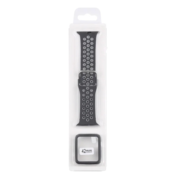 シリコン交換用ストラップ＋画面保護フィルム付き保護ケースセット Apple Watch Series 3 & 2 & 1 42mm 用、Apple Watch Series 6 / 5 / 4 / Watch SE 44mm 用
