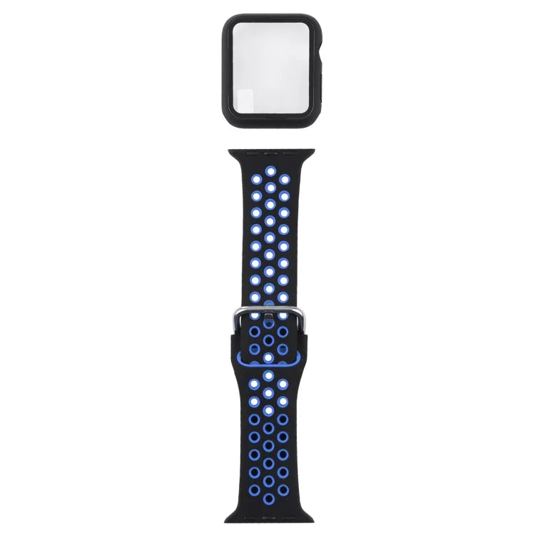 シリコン交換用ストラップ＋画面保護フィルム付き保護ケースセット Apple Watch Series 3 & 2 & 1 42mm 用、Apple Watch Series 6 / 5 / 4 / Watch SE 44mm 用