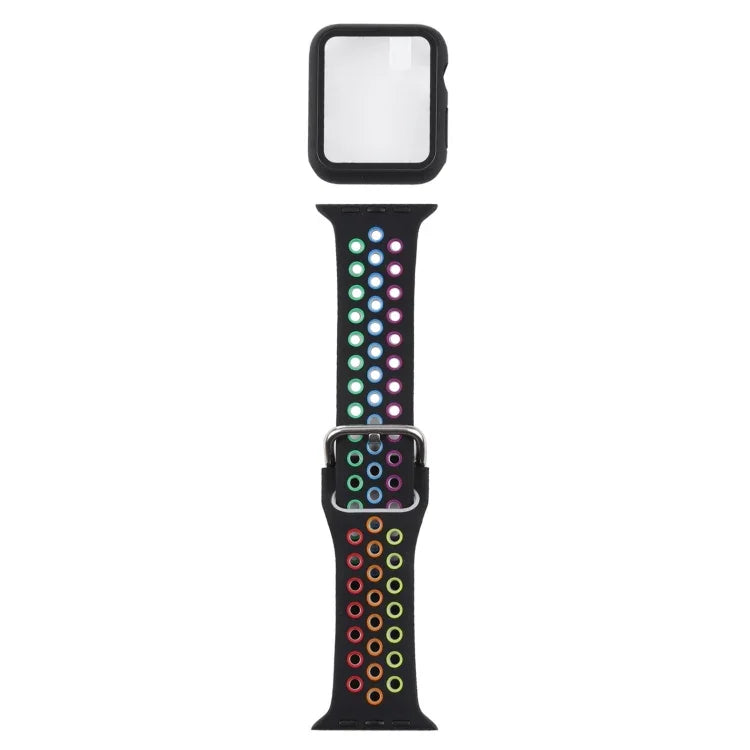 シリコン交換用ストラップ＋画面保護フィルム付き保護ケースセット Apple Watch Series 3 & 2 & 1 42mm 用、Apple Watch Series 6 / 5 / 4 / Watch SE 44mm 用