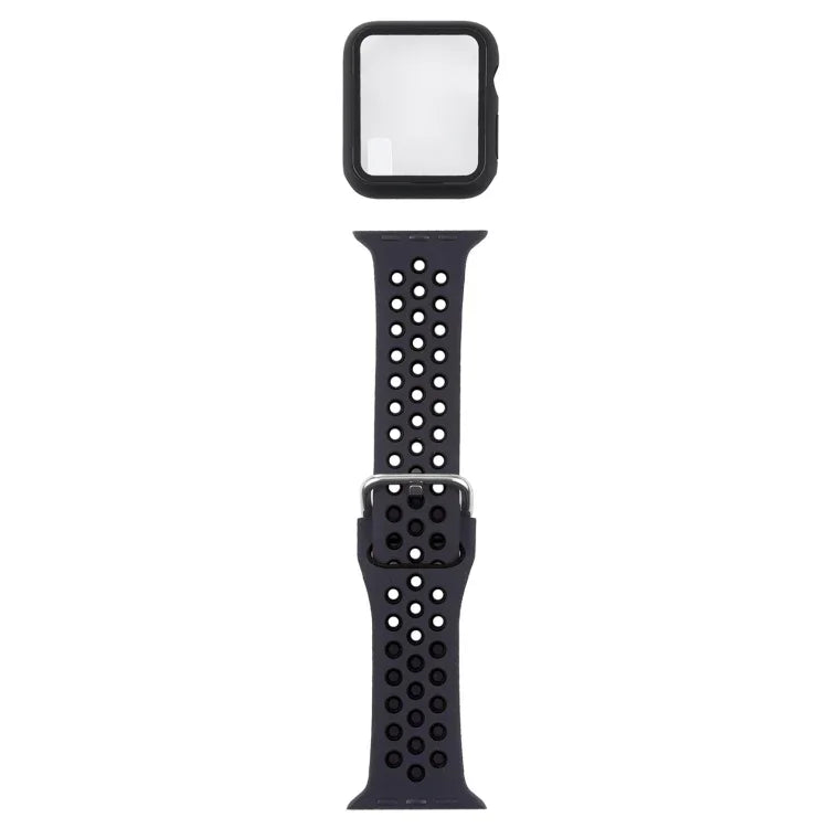シリコン交換用ストラップ＋画面保護フィルム付き保護ケースセット Apple Watch Series 3 & 2 & 1 42mm 用、Apple Watch Series 6 / 5 / 4 / Watch SE 44mm 用