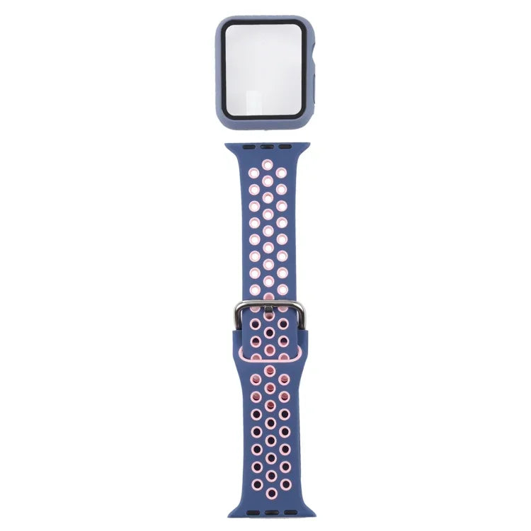 シリコン交換用ストラップ＋画面保護フィルム付き保護ケースセット Apple Watch Series 3 & 2 & 1 42mm 用、Apple Watch Series 6 / 5 / 4 / Watch SE 44mm 用