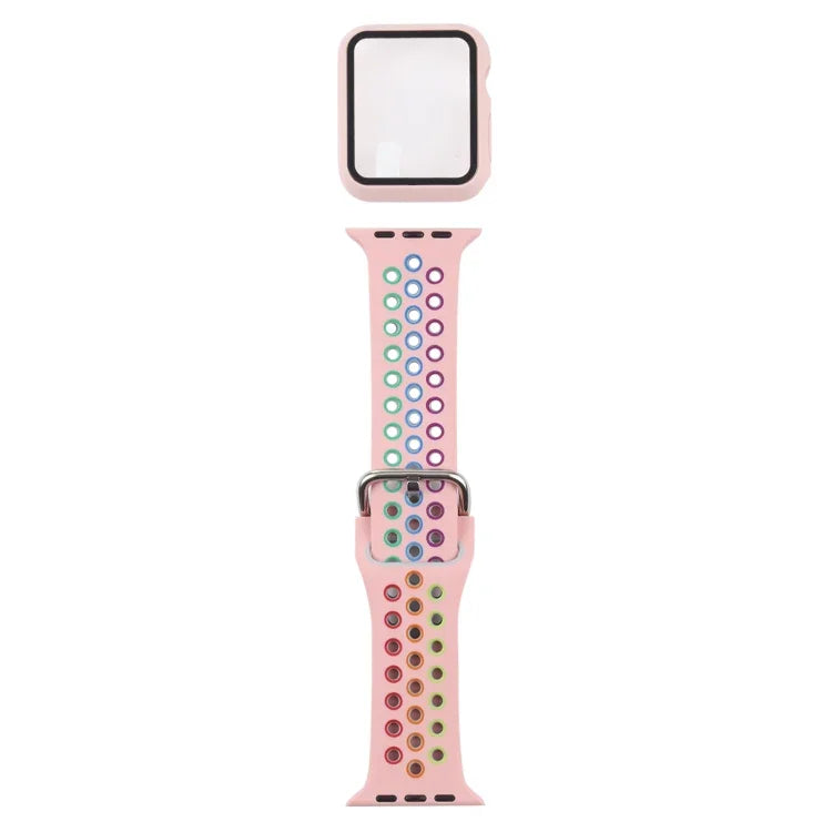 シリコン交換用ストラップ＋画面保護フィルム付き保護ケースセット Apple Watch Series 3 & 2 & 1 42mm 用、Apple Watch Series 6 / 5 / 4 / Watch SE 44mm 用