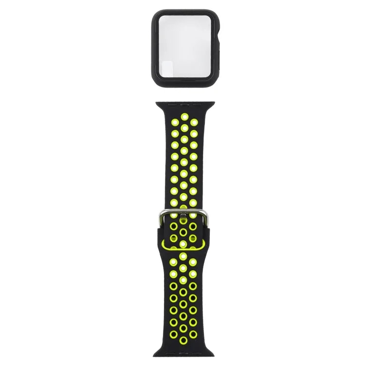 シリコン交換用ストラップ＋画面保護フィルム付き保護ケースセット Apple Watch Series 3 & 2 & 1 42mm 用、Apple Watch Series 6 / 5 / 4 / Watch SE 44mm 用