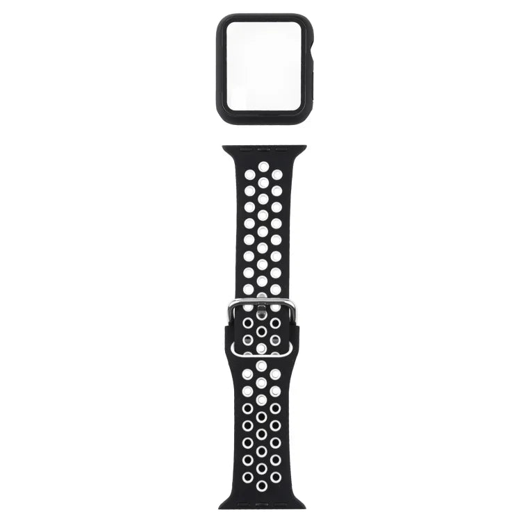 シリコン交換用ストラップ＋画面保護フィルム付き保護ケースセット Apple Watch Series 3 & 2 & 1 42mm 用、Apple Watch Series 6 / 5 / 4 / Watch SE 44mm 用