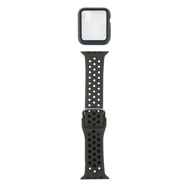 シリコン交換用ストラップ＋画面保護フィルム付き保護ケースセット Apple Watch Series 3 & 2 & 1 42mm 用、Apple Watch Series 6 / 5 / 4 / Watch SE 44mm 用