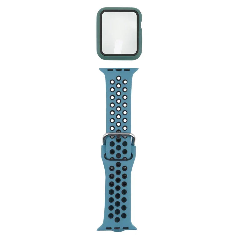シリコン交換用ストラップ＋画面保護フィルム付き保護ケースセット Apple Watch Series 3 & 2 & 1 42mm 用、Apple Watch Series 6 / 5 / 4 / Watch SE 44mm 用