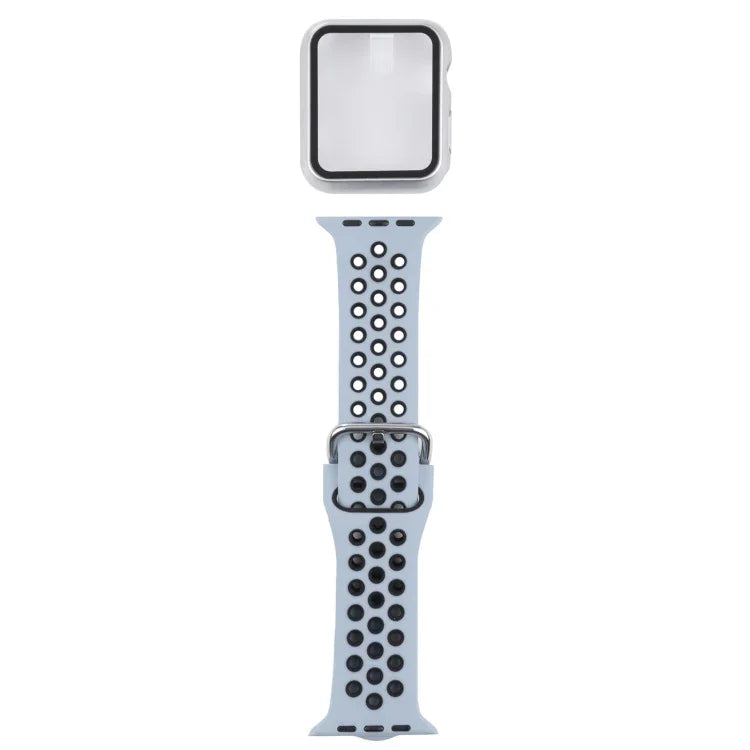 シリコン交換用ストラップ＋画面保護フィルム付き保護ケースセット Apple Watch Series 3 & 2 & 1 42mm 用、Apple Watch Series 6 / 5 / 4 / Watch SE 44mm 用