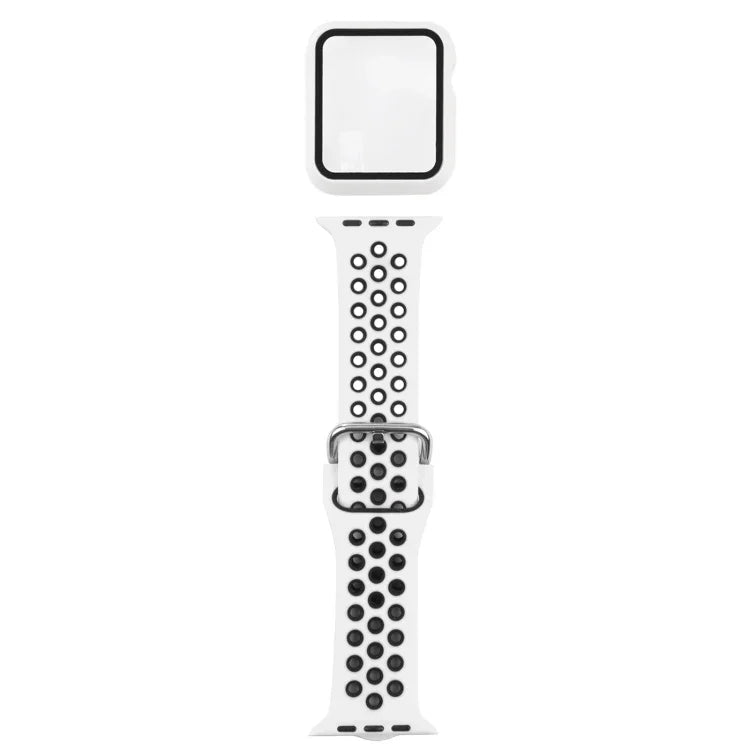 シリコン交換用ストラップ＋画面保護フィルム付き保護ケースセット Apple Watch Series 3 & 2 & 1 42mm 用、Apple Watch Series 6 / 5 / 4 / Watch SE 44mm 用