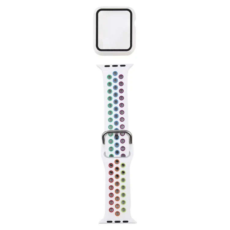 シリコン交換用ストラップ＋画面保護フィルム付き保護ケースセット Apple Watch Series 3 & 2 & 1 42mm 用、Apple Watch Series 6 / 5 / 4 / Watch SE 44mm 用