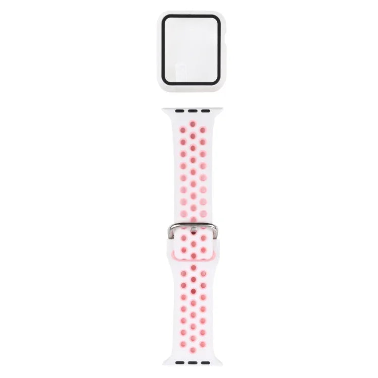 シリコン交換用ストラップ＋画面保護フィルム付き保護ケースセット Apple Watch Series 3 & 2 & 1 42mm 用、Apple Watch Series 6 / 5 / 4 / Watch SE 44mm 用