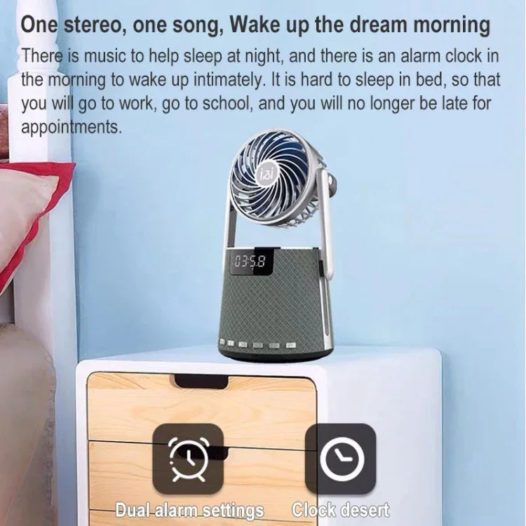 SOAIY K8 ワイヤレスBluetoothデュアルアラームクロックスピーカー 小型ファン付き