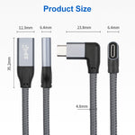 100W USB-C / Type-C L字型オス to USB-C / Type-C メス フル機能データ延長ケーブル、0.2m、0.5m、1m、1.5m