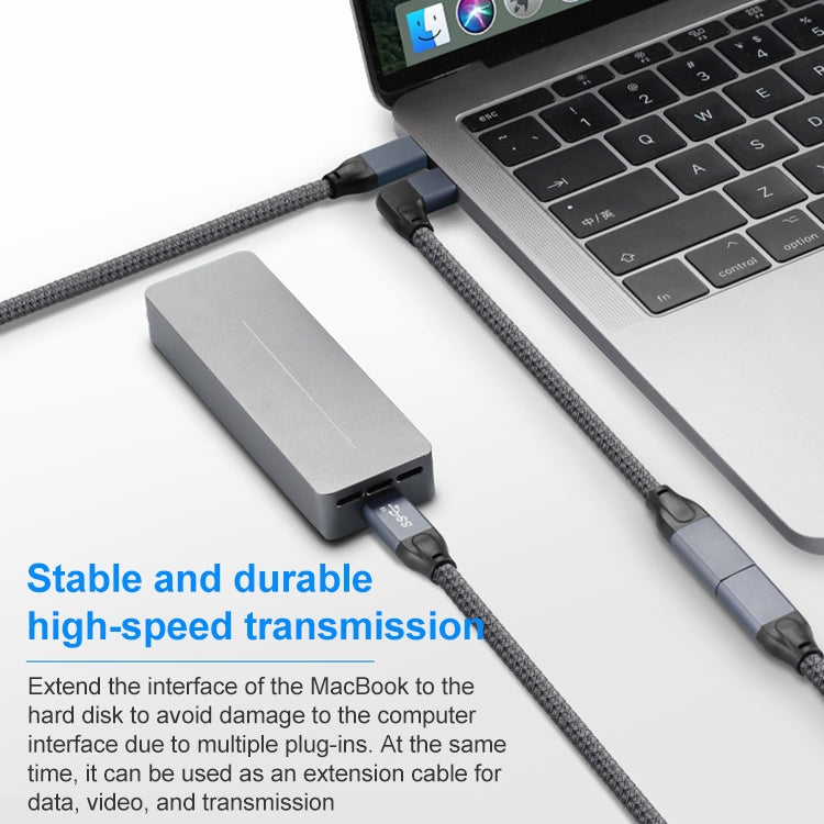 100W USB-C / Type-C L字型オス to USB-C / Type-C メス フル機能データ延長ケーブル、0.2m、0.5m、1m、1.5m