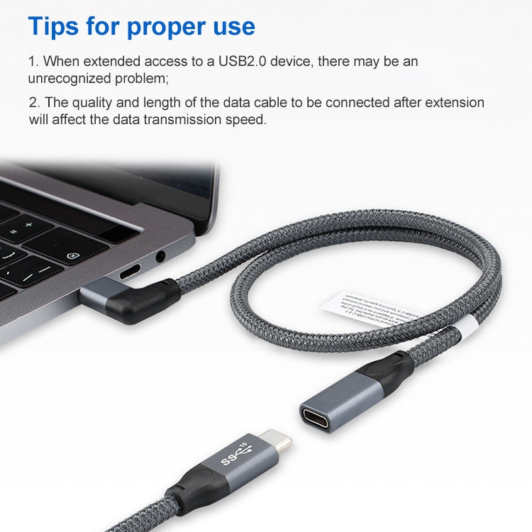 100W USB-C / Type-C L字型オス to USB-C / Type-C メス フル機能データ延長ケーブル、0.2m、0.5m、1m、1.5m