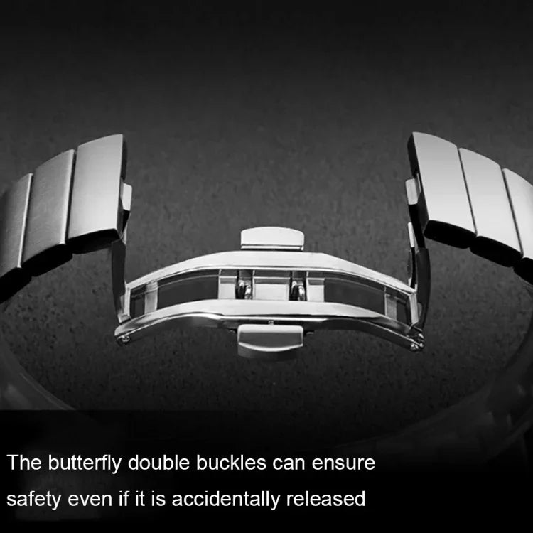 Samsungスマートウォッチ用一連ビーズスチールバタフライバックル交換用ストラップバンド、18mm、20mm、22mm