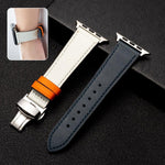 バタフライクラスプビジネストップレザー牛革ストラップバンド、Apple Watchシリーズ 8&7 41mm / SE 2&6&SE&5&4 40mm / 3&2&1 38mm用、Apple Watchシリーズ 6&SE&5&4 44mm / 3&2&1 42mm用、Apple Watchシリーズ 6&SE&5&4 40mm / 3&2&1 38mm用
