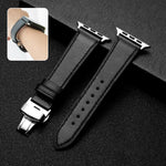 バタフライクラスプビジネストップレザー牛革ストラップバンド、Apple Watchシリーズ 8&7 41mm / SE 2&6&SE&5&4 40mm / 3&2&1 38mm用、Apple Watchシリーズ 6&SE&5&4 44mm / 3&2&1 42mm用、Apple Watchシリーズ 6&SE&5&4 40mm / 3&2&1 38mm用