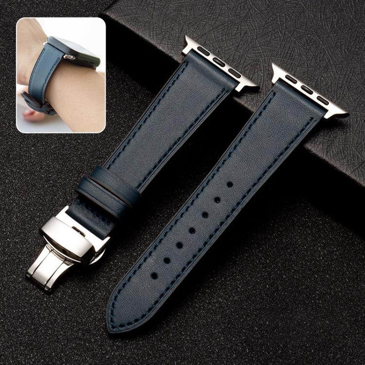 バタフライクラスプビジネストップレザー牛革ストラップバンド、Apple Watchシリーズ 8&7 41mm / SE 2&6&SE&5&4 40mm / 3&2&1 38mm用、Apple Watchシリーズ 6&SE&5&4 44mm / 3&2&1 42mm用、Apple Watchシリーズ 6&SE&5&4 40mm / 3&2&1 38mm用