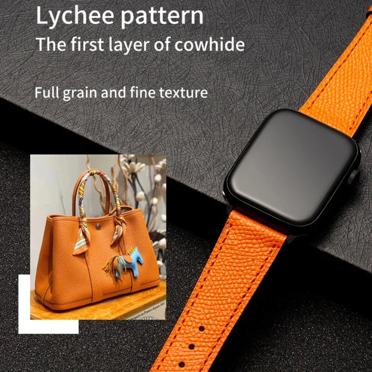 バタフライクラスプビジネストップレザー牛革ストラップバンド、Apple Watchシリーズ 8&7 41mm / SE 2&6&SE&5&4 40mm / 3&2&1 38mm用、Apple Watchシリーズ 6&SE&5&4 44mm / 3&2&1 42mm用、Apple Watchシリーズ 6&SE&5&4 40mm / 3&2&1 38mm用